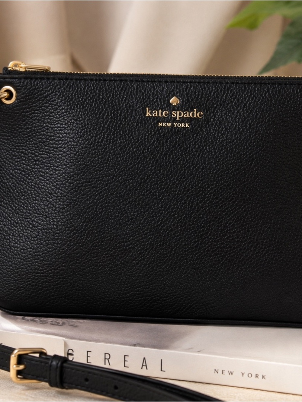 Kate Spade Black Pebbled Leather Crossbody Bag Gold Hardware Classic NWOT